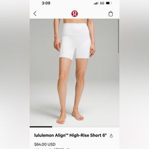 Lululemon Align 6” White Biker Shorts (Size 4)